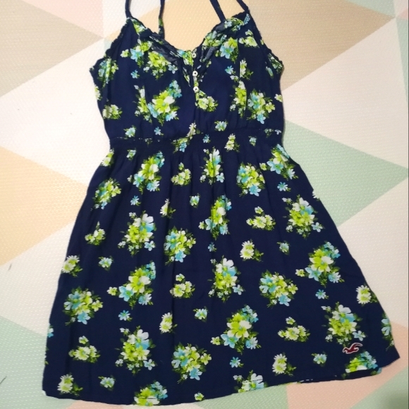 Vintage Hollister Floral Watercolor Navy Mini Dress size M - Picture 12 of 12